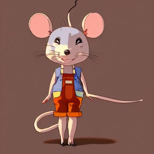 Image similar to in the style of studio ghibli, anthropomorphic mouse, female, wearing denim shorts and tank top, detailed, intricate, aesthetic, artistic, ambient occlusion, volumetric light effect, 8 k resolution