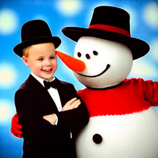 Image similar to Jimmy Kimmel interviewing Frosty the Snowman, tv show, television,