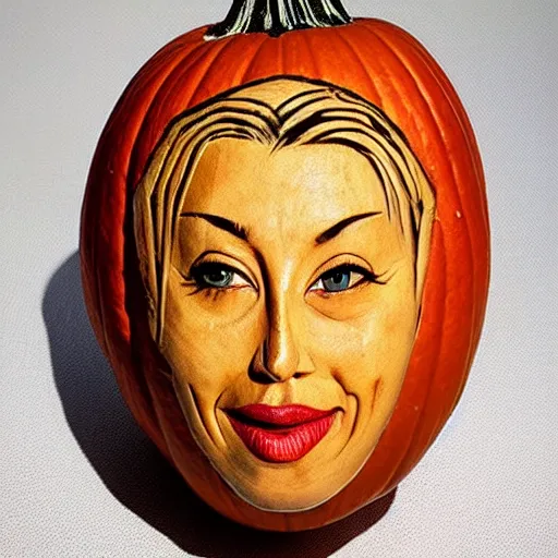 Image similar to gourd carved to look like the face of amber heard