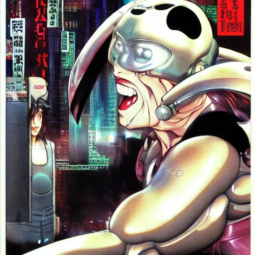 Image similar to laughing man, ghost in the shell, anime, by noriyoshi ohrai, trending on deviantart