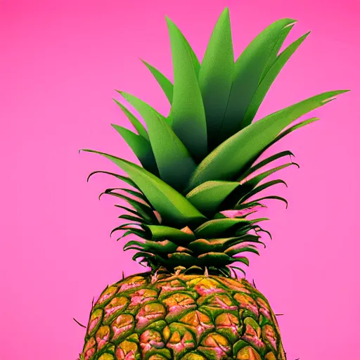 Prompt: 3 d render of a hovering pink pineapple against a pink backdrop with slight sadow underneath ophotorealistic, 4 k, cgsociety, blender, unreal engine 5, sharp details, 3 0 0 dpi