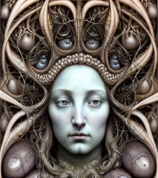 Prompt: detailed realistic beautiful nerite goddess face portrait by jean delville, gustave dore, iris van herpen and marco mazzoni, art forms of nature by ernst haeckel, art nouveau, symbolist, visionary, gothic, neo - gothic, pre - raphaelite, fractal lace, intricate alien botanicals, ai biodiversity, surreality, hyperdetailed ultrasharp octane render