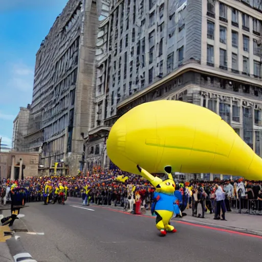 Prompt: pikachu blimp in parade