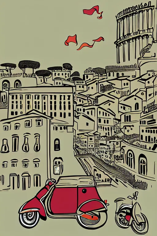 Image similar to rome, illustration, in the style of katinka reinke