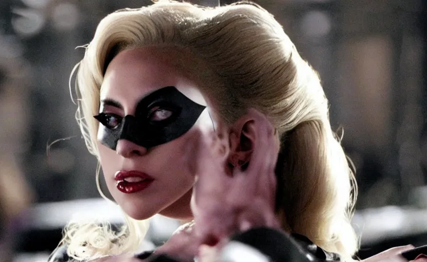 Image similar to movie still of lady gaga in the dark knight 2008