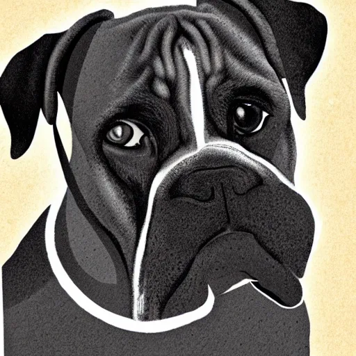 Prompt: detailed illustration of a boxer dog on a movie poster