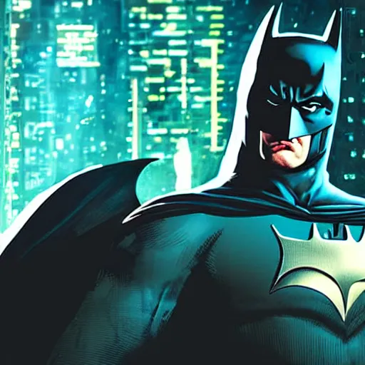 Prompt: close - up of batman in a cyberpunk city