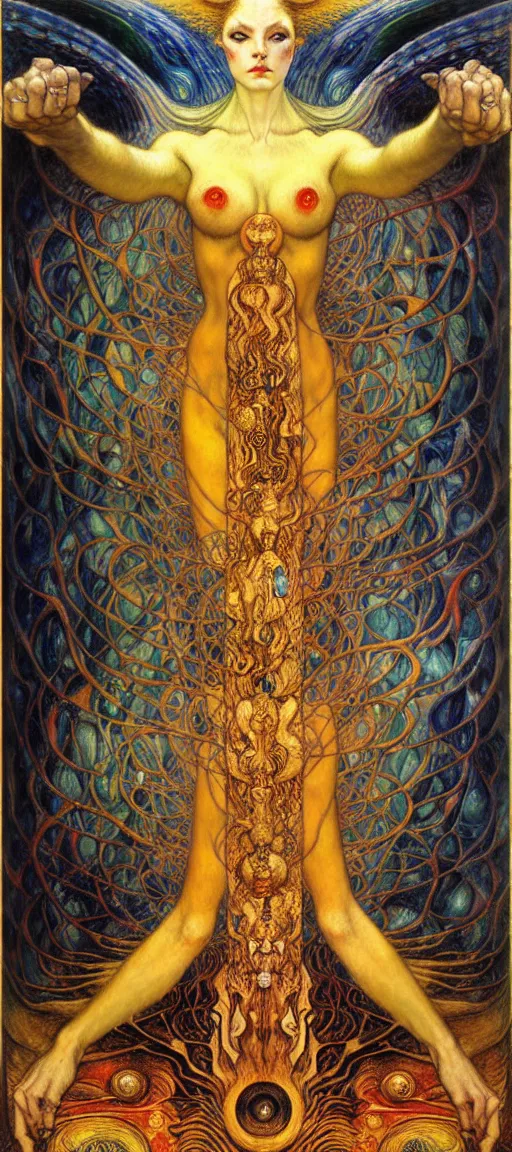 Image similar to Divine Chaos Engine by Karol Bak, Jean Delville, William Blake, Gustav Klimt, and Vincent Van Gogh, symbolist, visionary