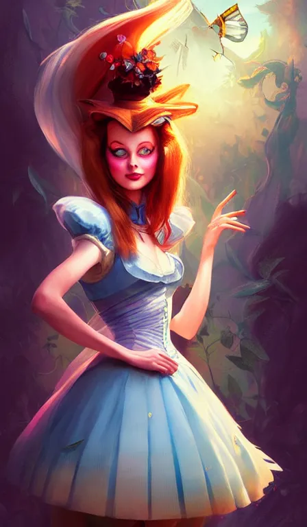 Prompt: illustration of alice from alice in wonder land, portrait, sharp focus, digital art, concept art, dynamic lighting, by anna dittmann 0. 3 5, mark arian 0. 2 5, marc davis 0. 7 5, and sandra chevrier 0. 5 5