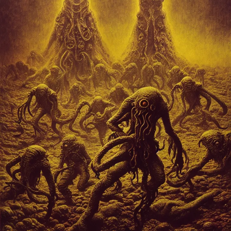 Image similar to a cinematic scene from the cthulhu fighting against the soldiers in nevada test side, lovecraft, concept art by beksinski and jean delville, dramatic lighting, ultra hd, hdr, 8 k