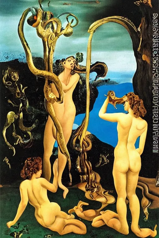 Image similar to Nymphs Listening to the Songs of Orpheus, oil painting by Salvador Dali