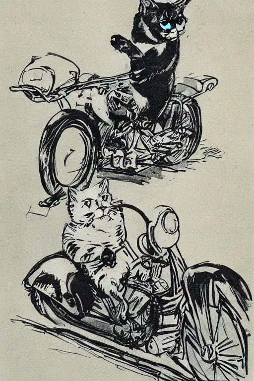 Image similar to a cat riding a motorcycle by p. d. eastman