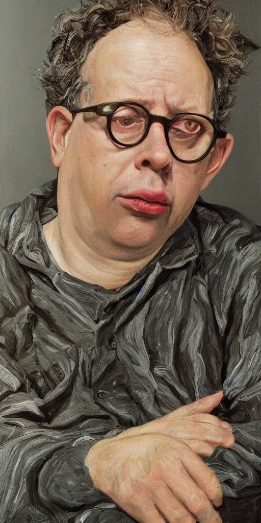 Image similar to high quality high detail painting of todd solondz portrait by lucian freud, hd, photorealistic lighting