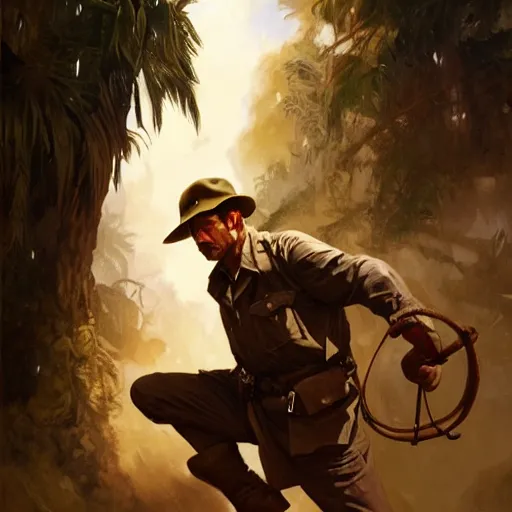 Image similar to indiana jones punching a wwii german soldier, intricate, epic, highly detailed, digital painting, artstation, concept art, sharp focus, cinematic lighting, illustration, art by artgerm and greg rutkowski, alphonse mucha, cgsociety,