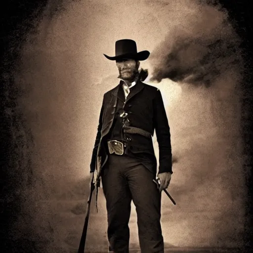 Image similar to an 1 8 0 0 s photo of donald tusk, squinting at high noon, style of a clint eastwood movie, the good, the bad and the ugly, vibe, glory days, justice, american flag, independence, patriotism, black and white, artgerm