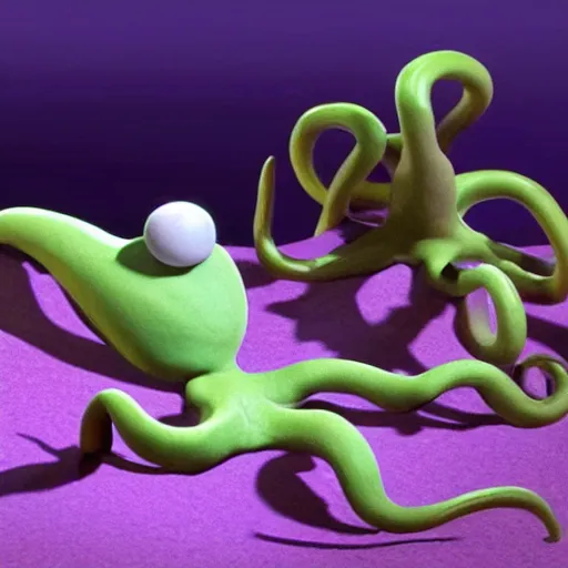 Image similar to claymation aardman animation of a octopus, beautiful ambient light