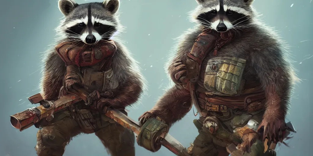 Prompt: raccoon tough warrior, character sheet, colorful, contrast, 3 d scene, greg rutkowski, zabrocki, karlkka, jayison devadas, trending on artstation, 8 k, ultra wide angle, zenith view, pincushion lens effect