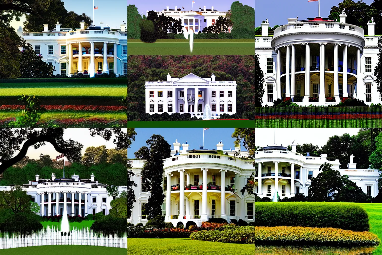 Prompt: the white house in the style of thomas kincaid