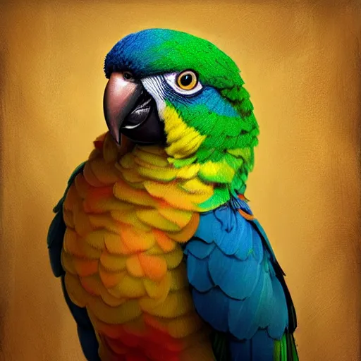 Prompt: aesthetic portrait majestic parrot by lilia alvarado, renaissance fresco painting style, artstation, octane soft render, soft lighting