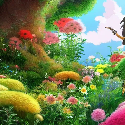 Prompt: furr creature in the flowers made by studio ghibli, beautiful scene, detailed, high quality