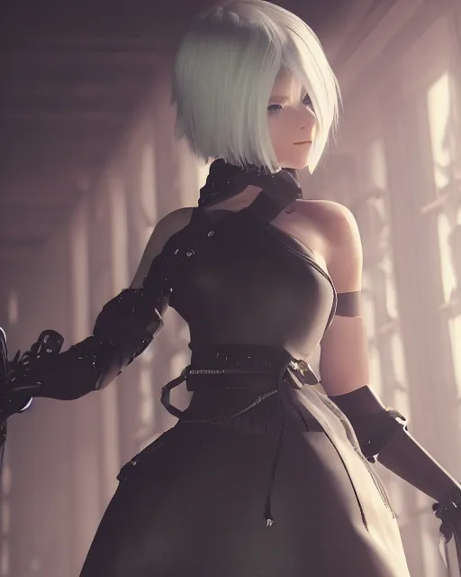 Prompt: Beautiful portrait of 2b, nier automata, cinematic 8k, high detailed