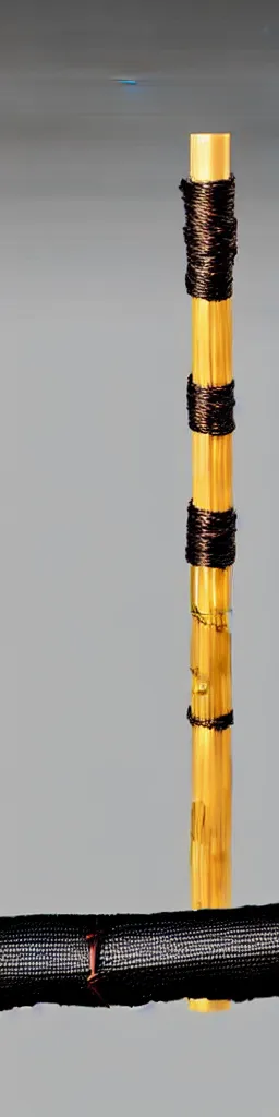 Image similar to picture of a single wooden long straight thin ninja fighting staff with oriental ornaments, bamboo, weapon, highlight, vertical, centred, symmetric, sci - fi, fantasy, japan, dnd, close shot, bright uniform background, award winning