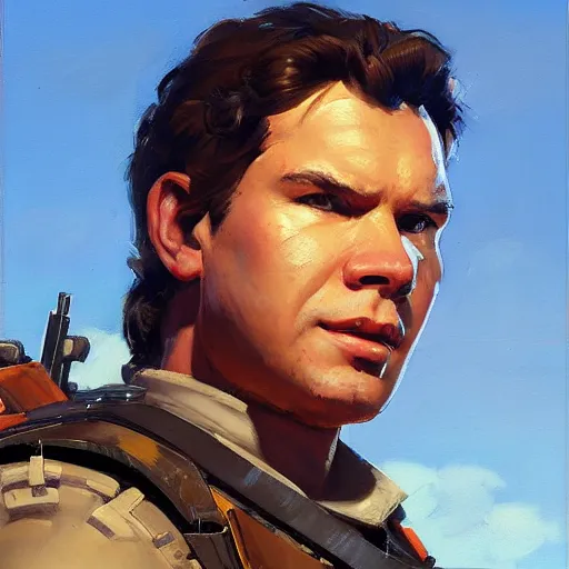 Image similar to greg manchess portrait painting of armored han solo as overwatch character, medium shot, asymmetrical, profile picture, organic painting, sunny day, matte painting, bold shapes, hard edges, street art, trending on artstation, by huang guangjian and gil elvgren and sachin teng