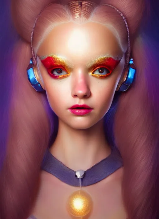 Image similar to pixar portrait 8 k photo, beautiful shiny white rich galactic prima ballerina clowncore russian cyborg college girl, golden ratio details, sci - fi, fantasy, cyberpunk, intricate, decadent, highly detailed, digital painting, ever after high, octane render, artstation, concept art, smooth, sharp focus, illustration, art by artgerm, loish, wlop