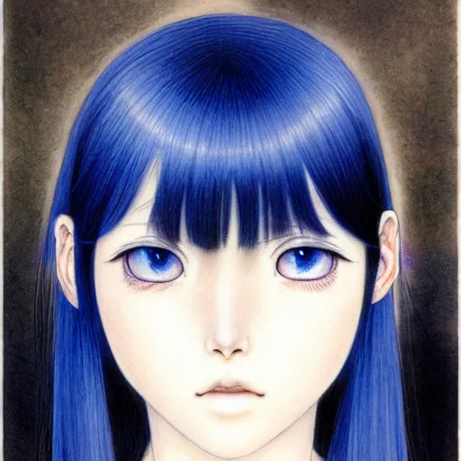 Prompt: a portrait of a character, black hair, blue eyes, by Miho Hirano