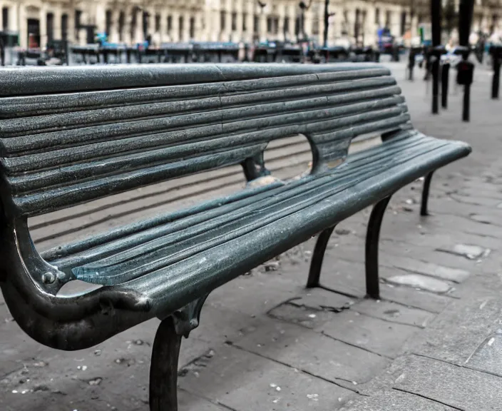 Image similar to 4 k hd, high detail photograph of a bench in paris, shot with sigma f / 4. 2, 2 5 0 mm sharp lens, wide shot, volumetric lighting, high level texture render, unreal engine