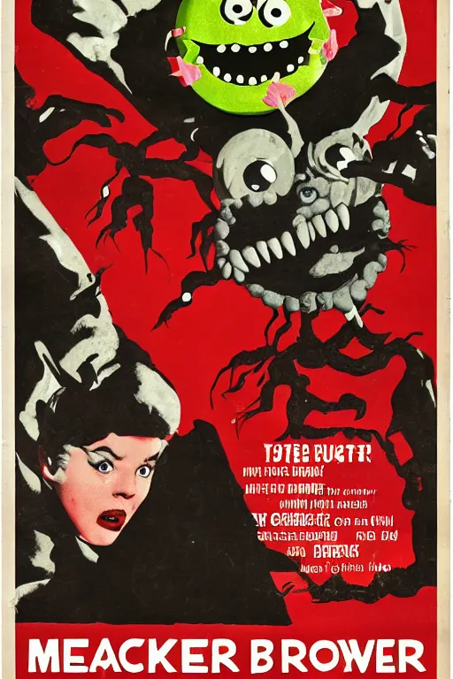 Prompt: macaron monster 1 9 6 0 horror movie poster