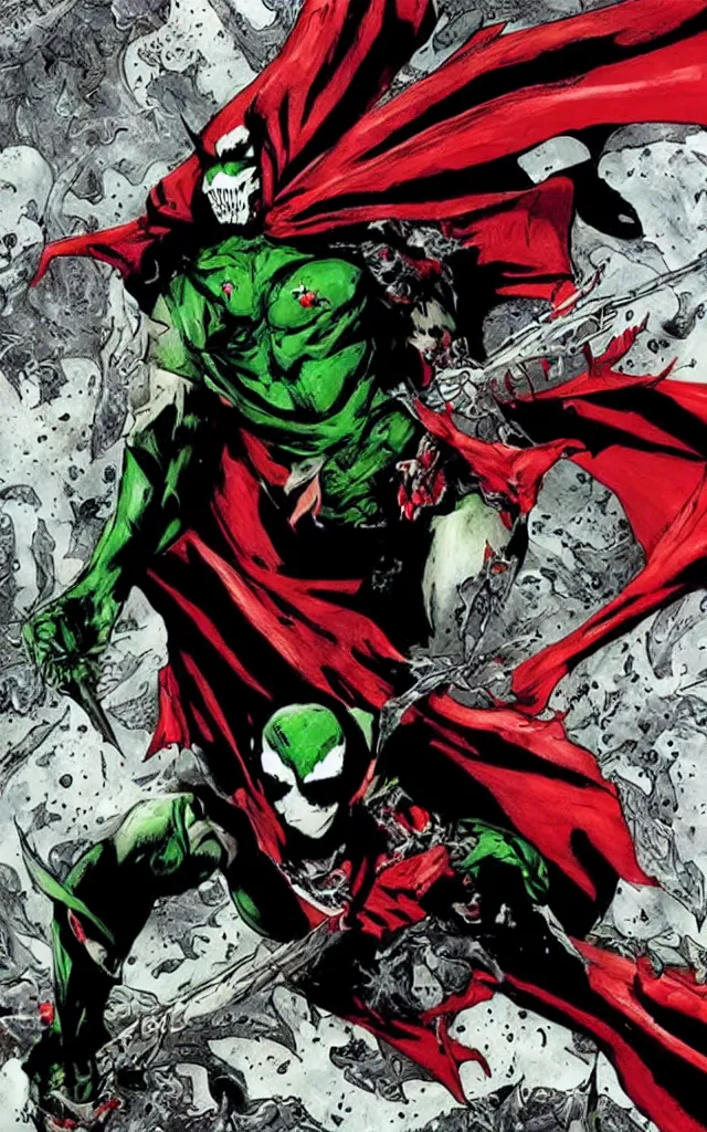 Prompt: spawn from image comics in the style of lee bermejo and todd mcfarlane