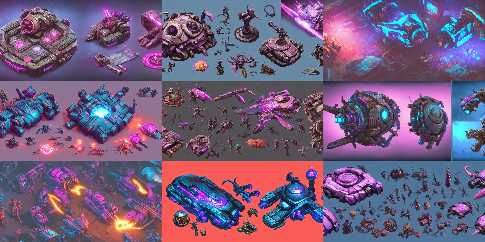 Prompt: game asset of zerg with shell of cyberpunk metal plate and machine, in gouache detailed paintings, props, stylized, 2 d sprites, kitbash, arcane, overwatch, blue and pink color scheme, 8 k, close up