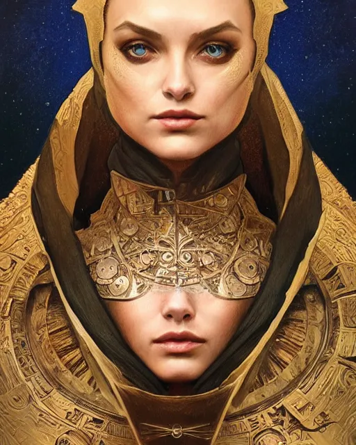 Image similar to portrait of saint alia atreides of the knife, fully royal blue eye sockets eye, dune, science fiction, frank herbert, intricate, elegant, highly detailed, digital painting, artstation, concept art, sharp focus, illustration, art by artgerm and greg rutkowski and alphonse mucha