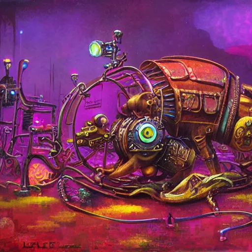 Image similar to steampunk rat, acid, 303, psychedelic, by paul lehr