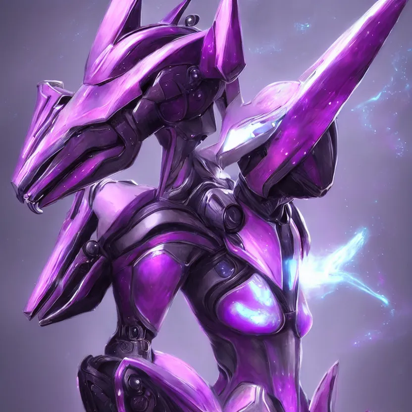 Image similar to cinematic bust shot, cosmic sized proportional stunning beautiful hot female warframe, detailed robot mecha female dragon head, metal ears purple eyes, sleek silver armor, fuschia skin, floating in empty space, nebula sized, posing elegantly, epic proportions, epic size, epic scale, furry art, dragon art, giantess art, warframe fanart, furaffinity, deviantart