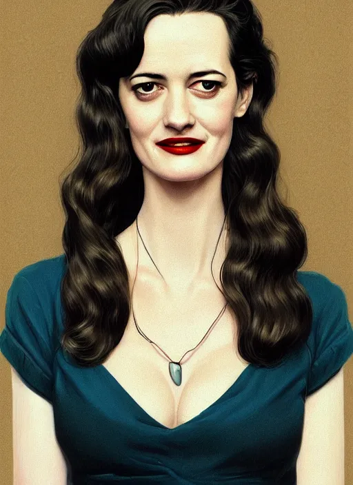 Image similar to twin peaks movie poster art, portrait of a smiling eva green, from scene from twin peaks, clean, simple illustration, nostalgic, domestic, highly detailed, digital painting, artstation, concept art, smooth, sharp focus, illustration, artgerm, donato giancola, joseph christian leyendecker, wlop
