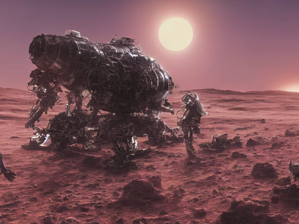Prompt: two chubby teenagers with emo haircuts wearing gothy purple and black space spandex suits, standing next to smoldering spacecraft wreckage, on the surface of mars, sunset, sand storm approaching, magnificent white futuristic cityscape in the bakground, highly detailed, dramatic lighting, photorealistic, cinematic, artstation