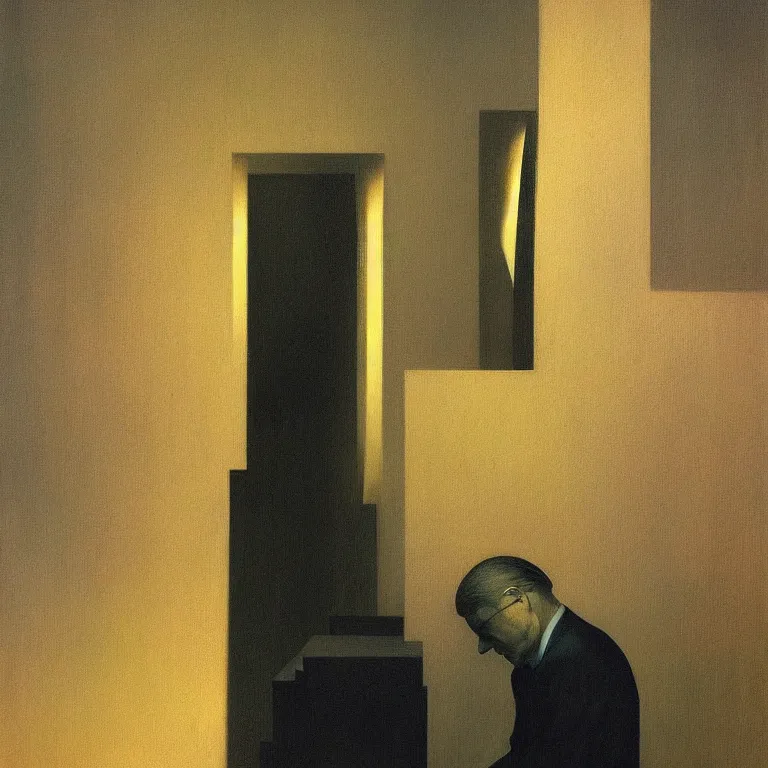 Prompt: portrait of a man, Edward Hopper and James Gilleard, Zdzislaw Beksinski, highly detailed