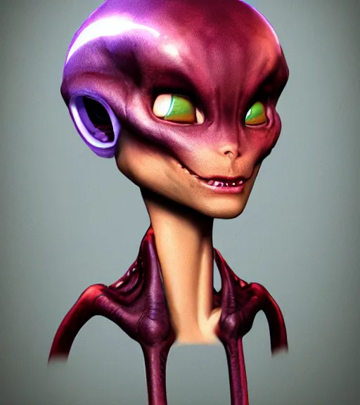 Image similar to character portrait art, ant alien, trending in artstation, purple color lighting