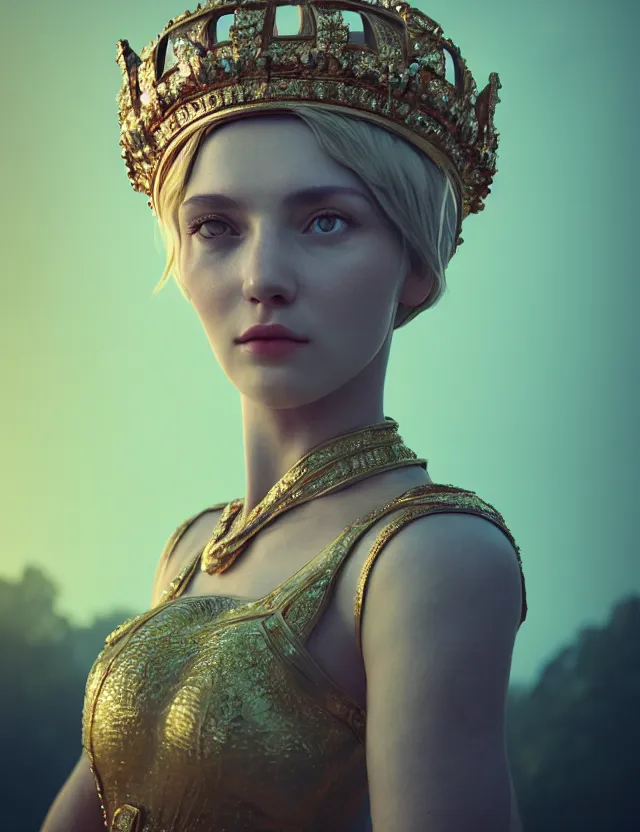 Prompt: blurred background. close-up portrait of a goddess in crown, by Artem Chebokha by Anka Zhuravleva and Alena Aenami, Atey Ghailan, octane render, unreal engine, cinematic counter light, high detail, octane render, 4k