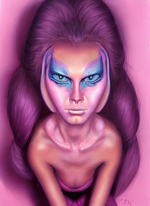 Prompt: a portrait of a pink cat hybrid human woman, art by boris vallejo and greg danton and denys tsiperko, detailed, hyperrealism, artstation