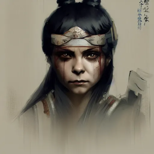 Image similar to Christina Ricci as an Samurai warrior, highly detailed, artstation, greg rutkowski and Frank Frazetta