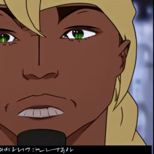 Image similar to Tupac Shakur, screenshot from a 2012s anime