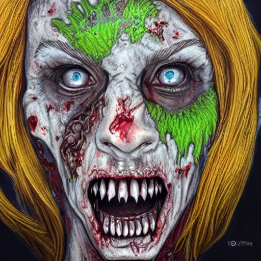 Image similar to Colored pencil art on paper, Zombie Nurse, highly detailed, artstation, MasterPiece, Award-Winning, Caran d'Ache Luminance