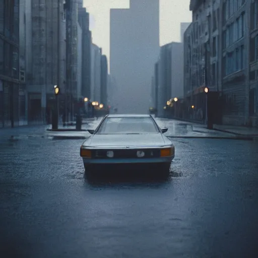 Prompt: 1990s perfect 8K HD professional cinematic photo of a car in dystopian world, at evening during rain, at instagram, Behance, Adobe Lightroom, with instagram filters, depth of field, taken with polaroid kodak portra