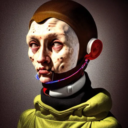 Image similar to Colour Brutal Caravaggio style Photography of Highly detailed brutal Gopnik with highly detailed face and wearing detailed retrofuturistic Ukrainian folk costume designed by Taras Shevchenko also wearing detailed retrofuturistic sci-fi Neural interface designed by Josan Gonzalez. Many details In style of Josan Gonzalez and Mike Winkelmann and andgreg rutkowski and alphonse muchaand and Caspar David Friedrich and Stephen Hickman and James Gurney and Hiromasa Ogura. Rendered in Blender and Octane Render volumetric natural light