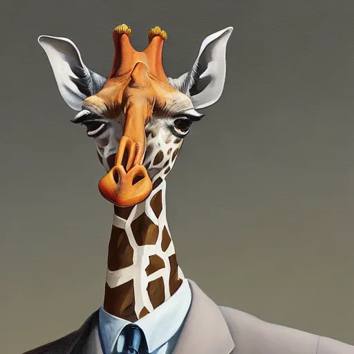 Image similar to Portrait of mr. Giraffe wearing a business suit , very coherent, painted by Edward Hopper, Wayne Barlowe, painted by James Gilleard, airbrush, art by JamesJean