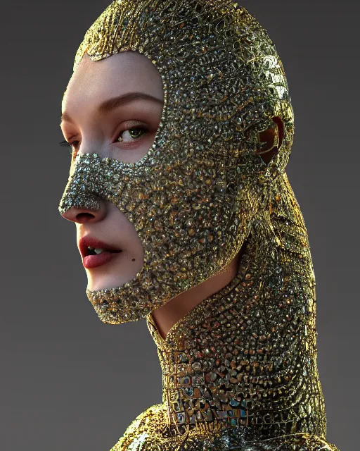 Image similar to a highly detailed metahuman 4 k close up render of an alien goddess bella hadid monument vampire in iris van herpen dress schiaparelli in diamonds crystals swarovski and jewelry iridescent in style of alphonse mucha gustav klimt trending on artstation made in unreal engine 4