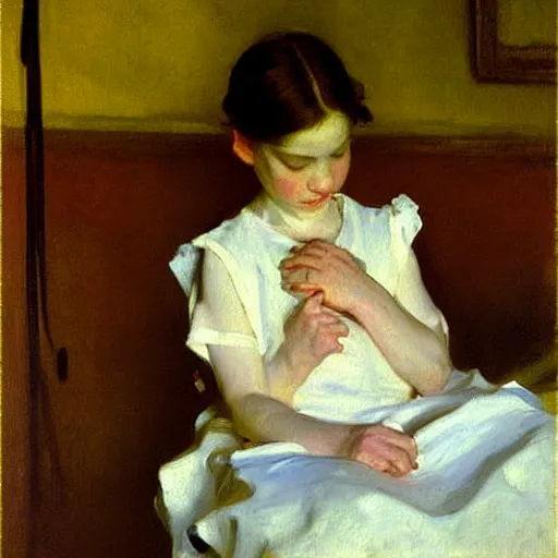 Image similar to vaccination, painting by john singer sargent, oil on canvas